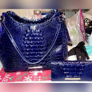 BRAHMIN Elegant Blue Crocodile-Embossed Women's Bag Set